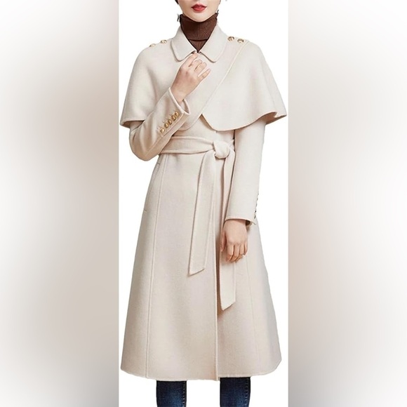 luxury Jackets & Blazers - Cashmere Cape Trench Coat Convertible Paletot Size Small